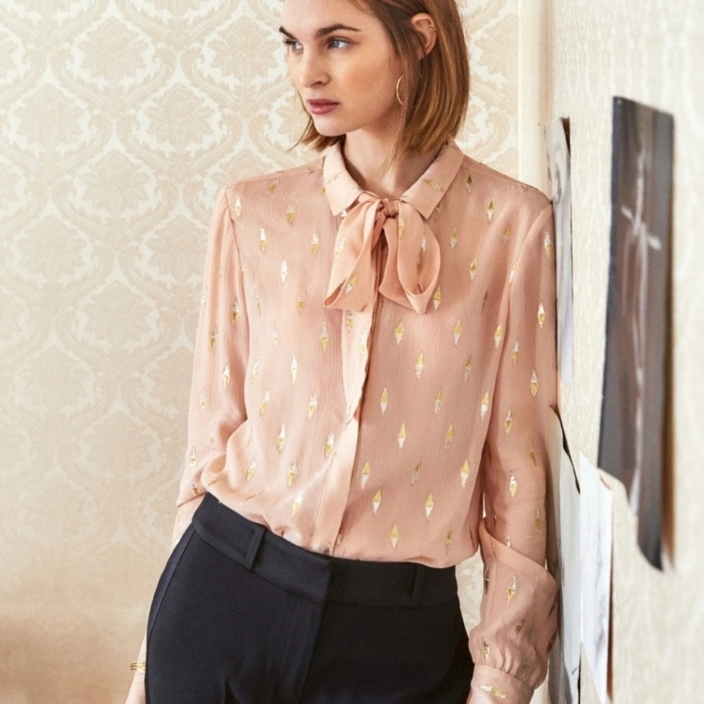 Sezane Lady shirt pink tie blouse sz 38